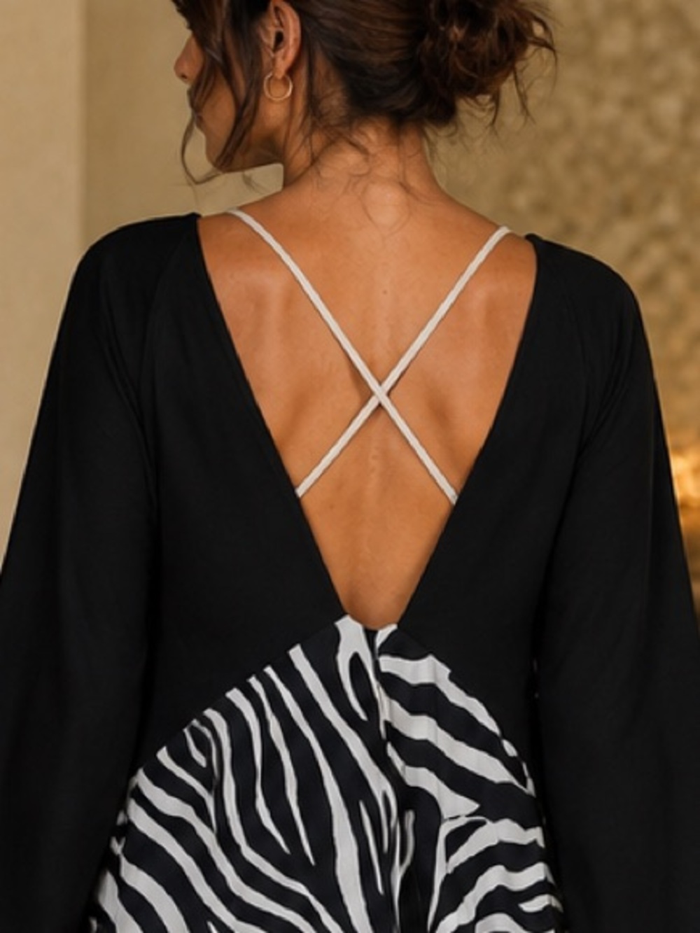 V-Neck Black & White Zebra Asymmetrical Midi Dress - Picture 3 of 3